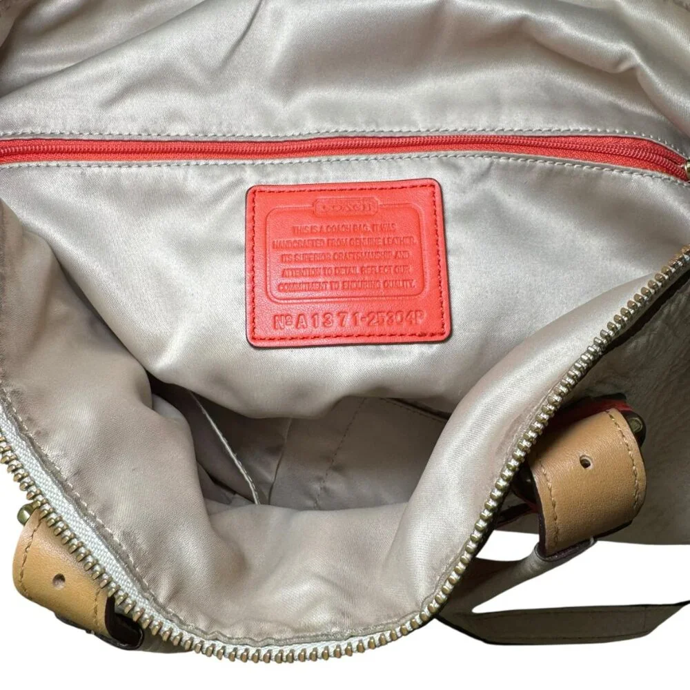 Coach Madison Phoebe Parchment Beige Pebbled Leather Shoulder Bag Tote 25304